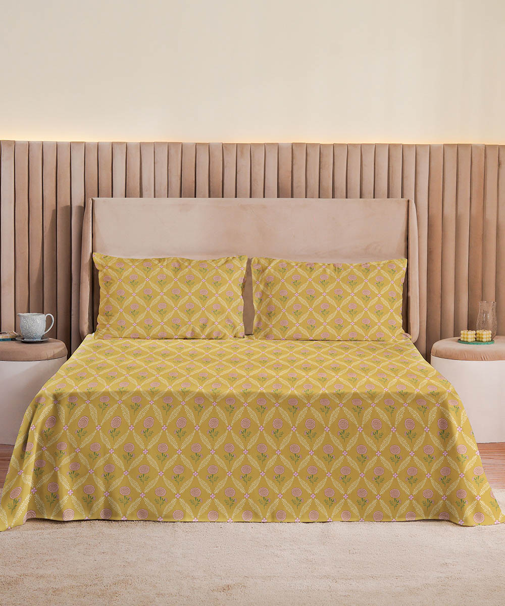 Yellow 100% Cotton Bed Sheet