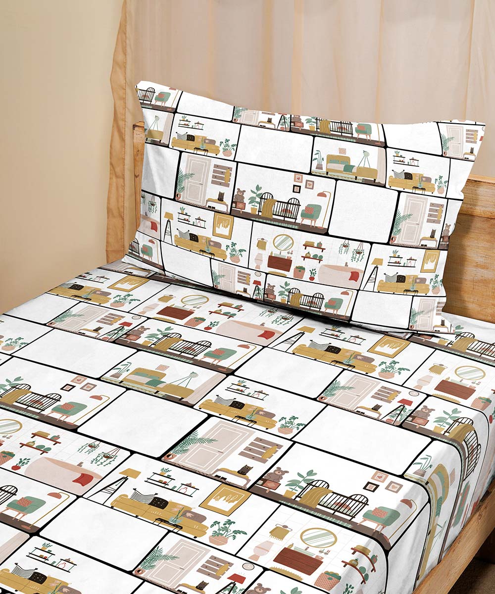 Multi 100% Cotton Digital Printed Bed Sheet