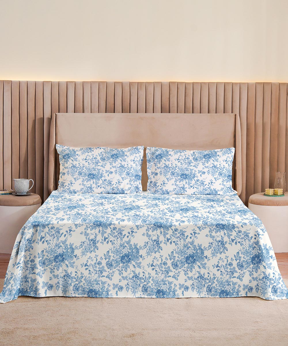 100% Cotton Sateen Blue Bed Sheet