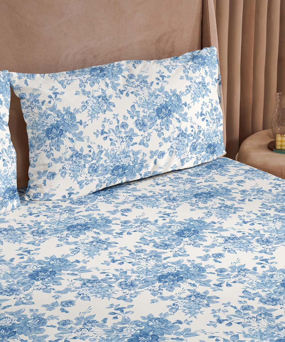 100% Cotton Sateen Blue Bed Sheet