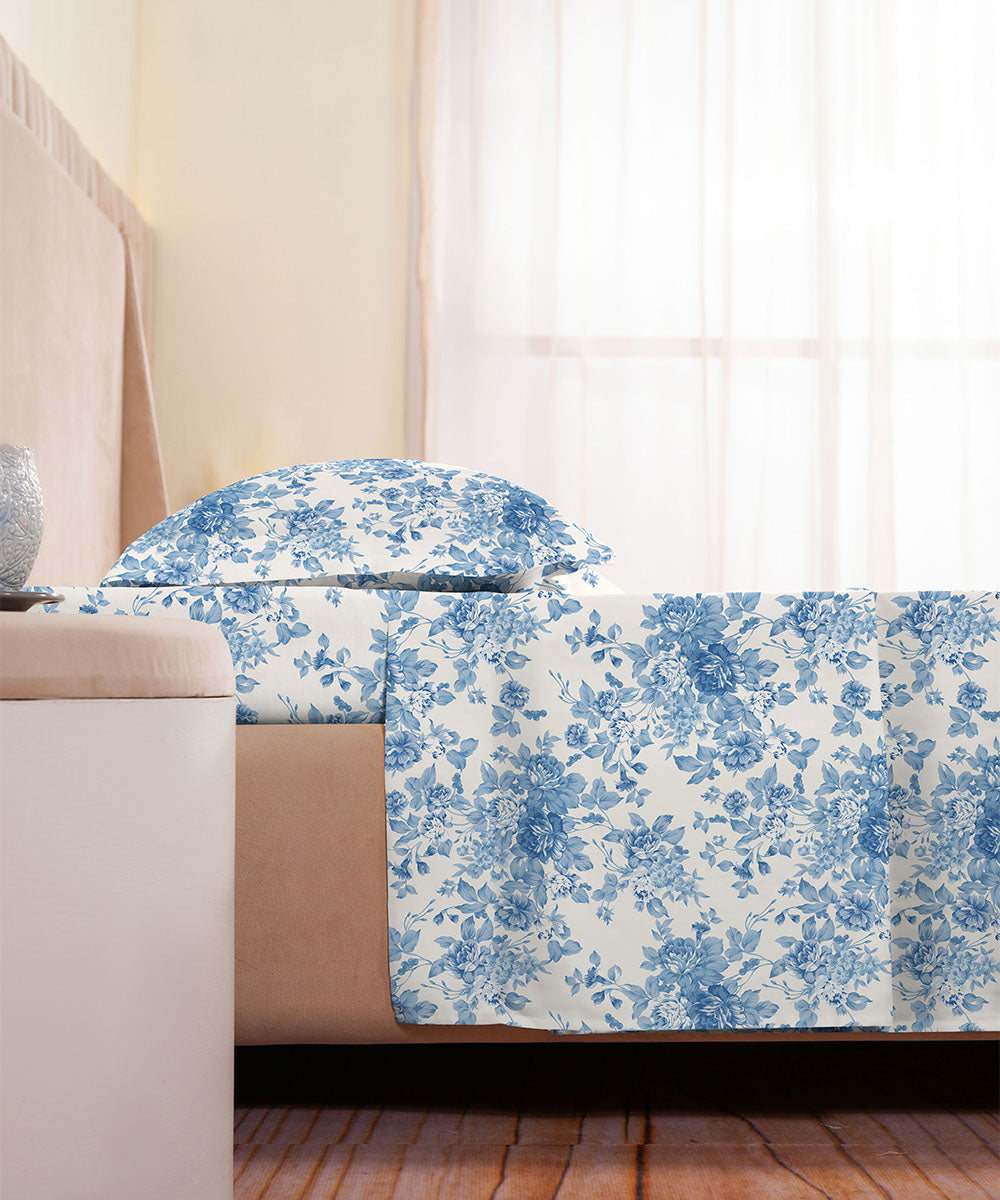 100% Cotton Sateen Blue Bed Sheet