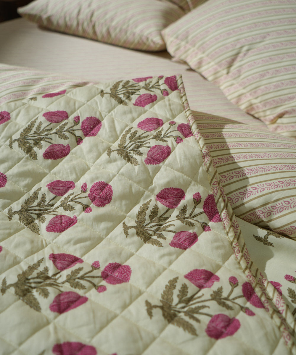 100% Cotton Sateen Multi Colored Mughal Orchid Bed Spread