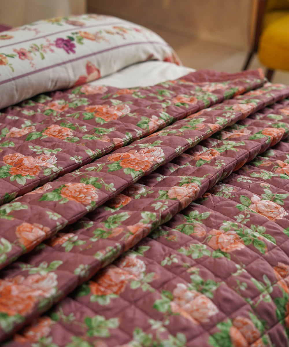 100% Cotton Sateen Digital Printed Purple Bed Spread