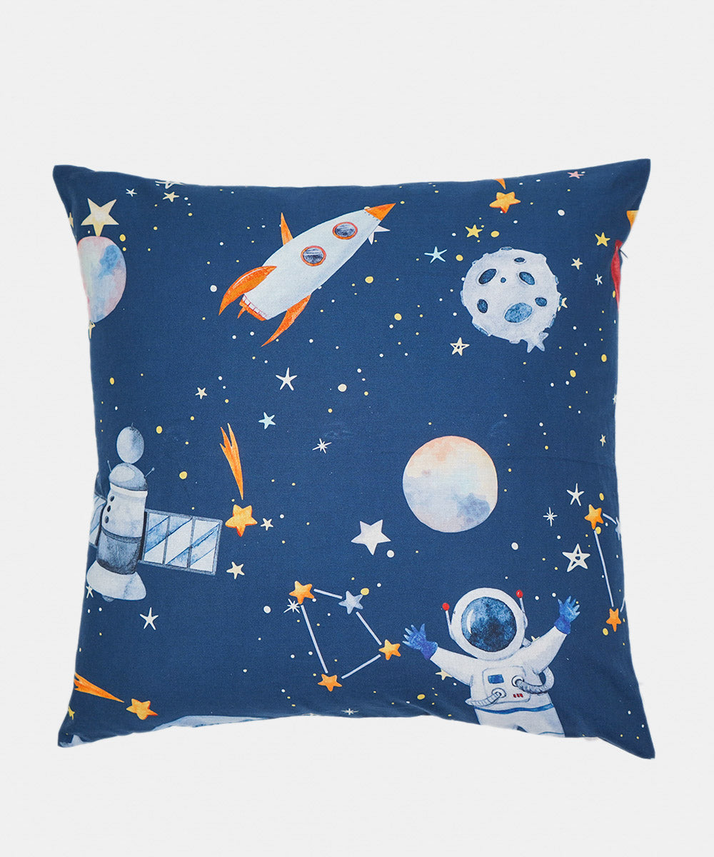 100% Cotton Digital Printed Multi Colored Astronaut in Space Cushion Cover