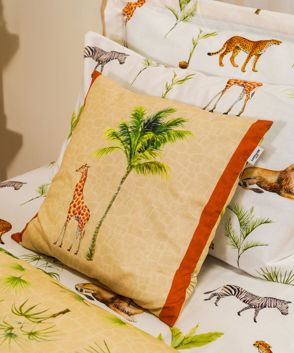 100% Cotton Digital Printed Multi Colored Safari Cushion Cover