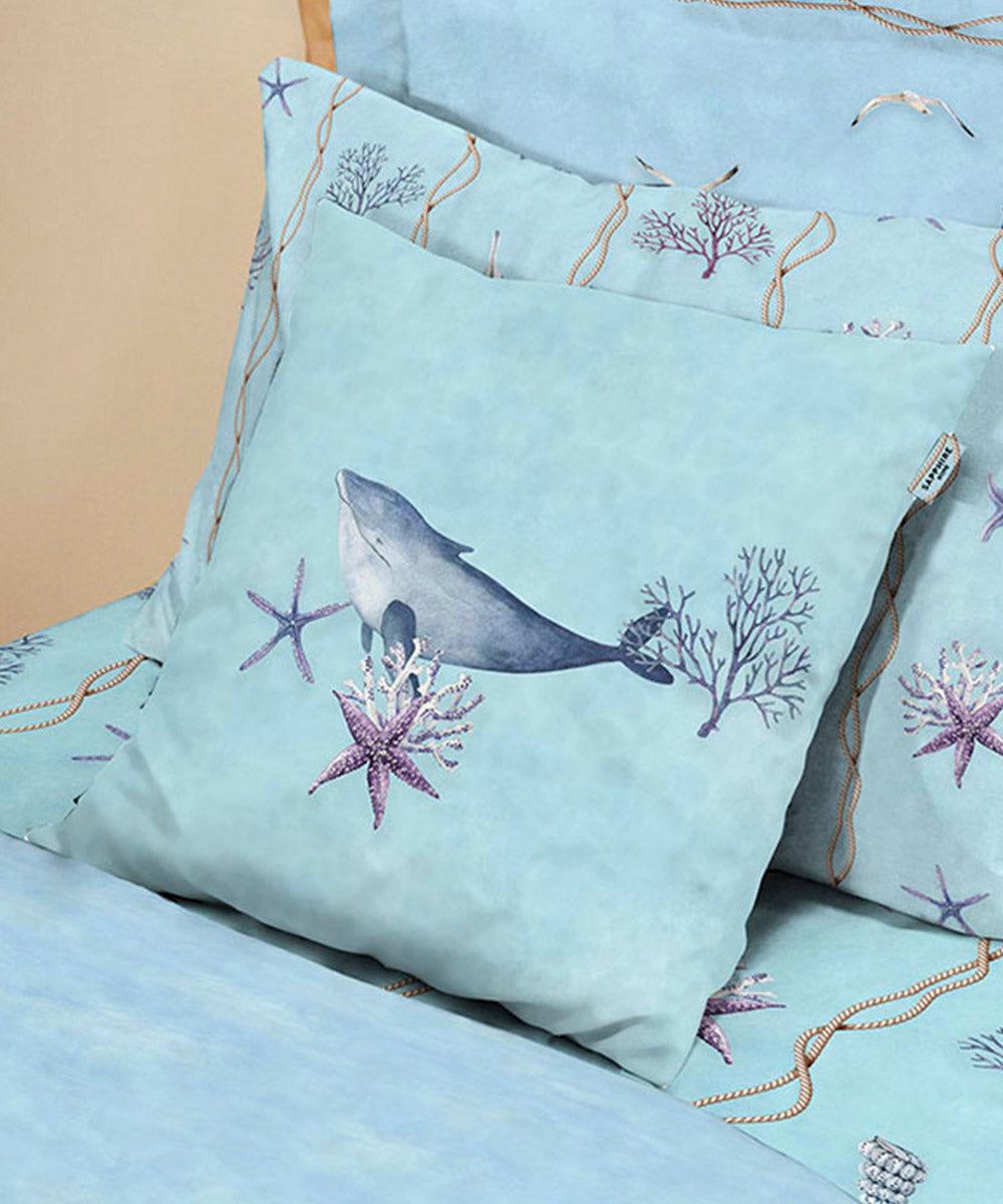 100% Cotton Digital Printed Blue Cushion Cover