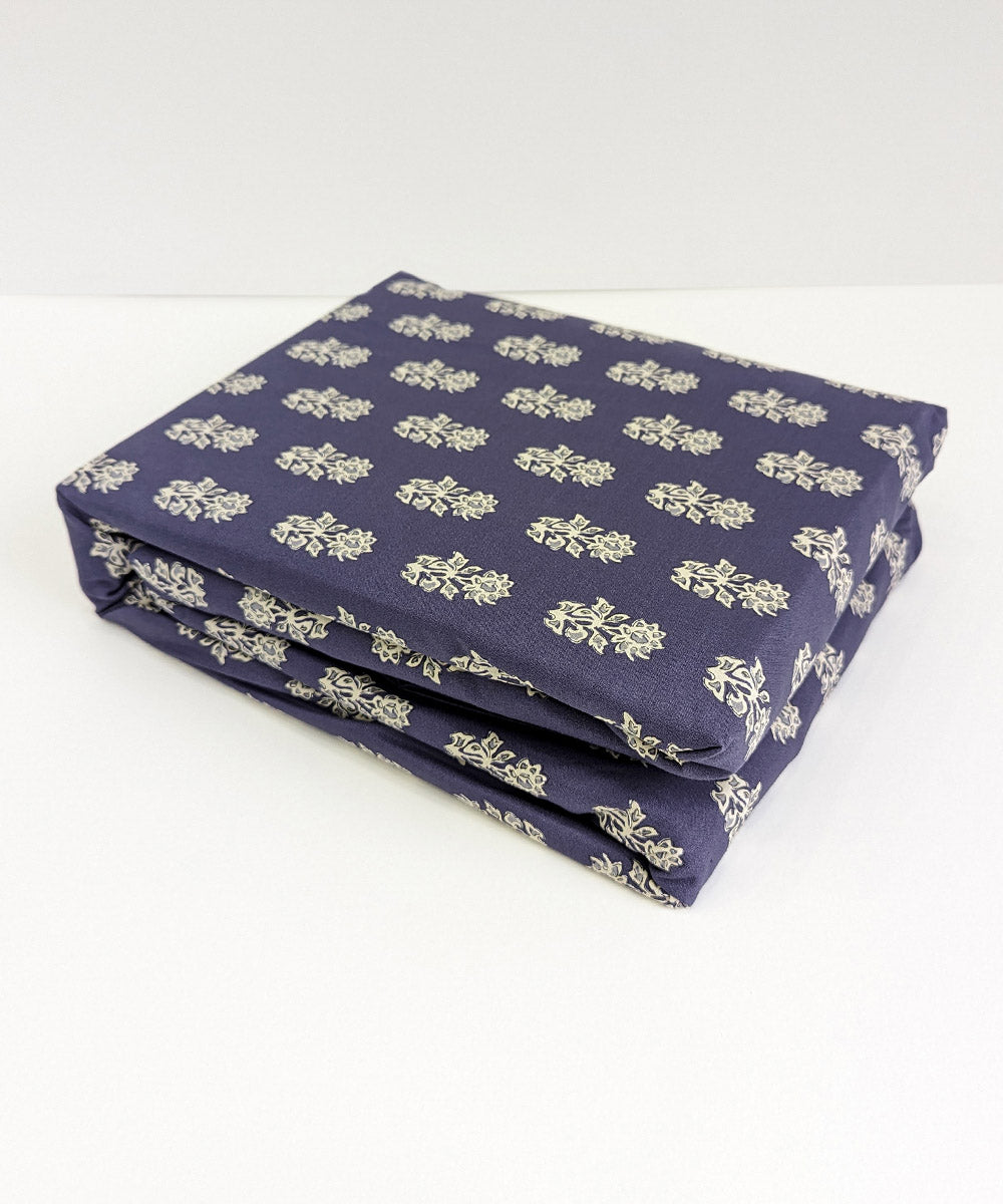 Block Printed Blue Fitted Sheet
