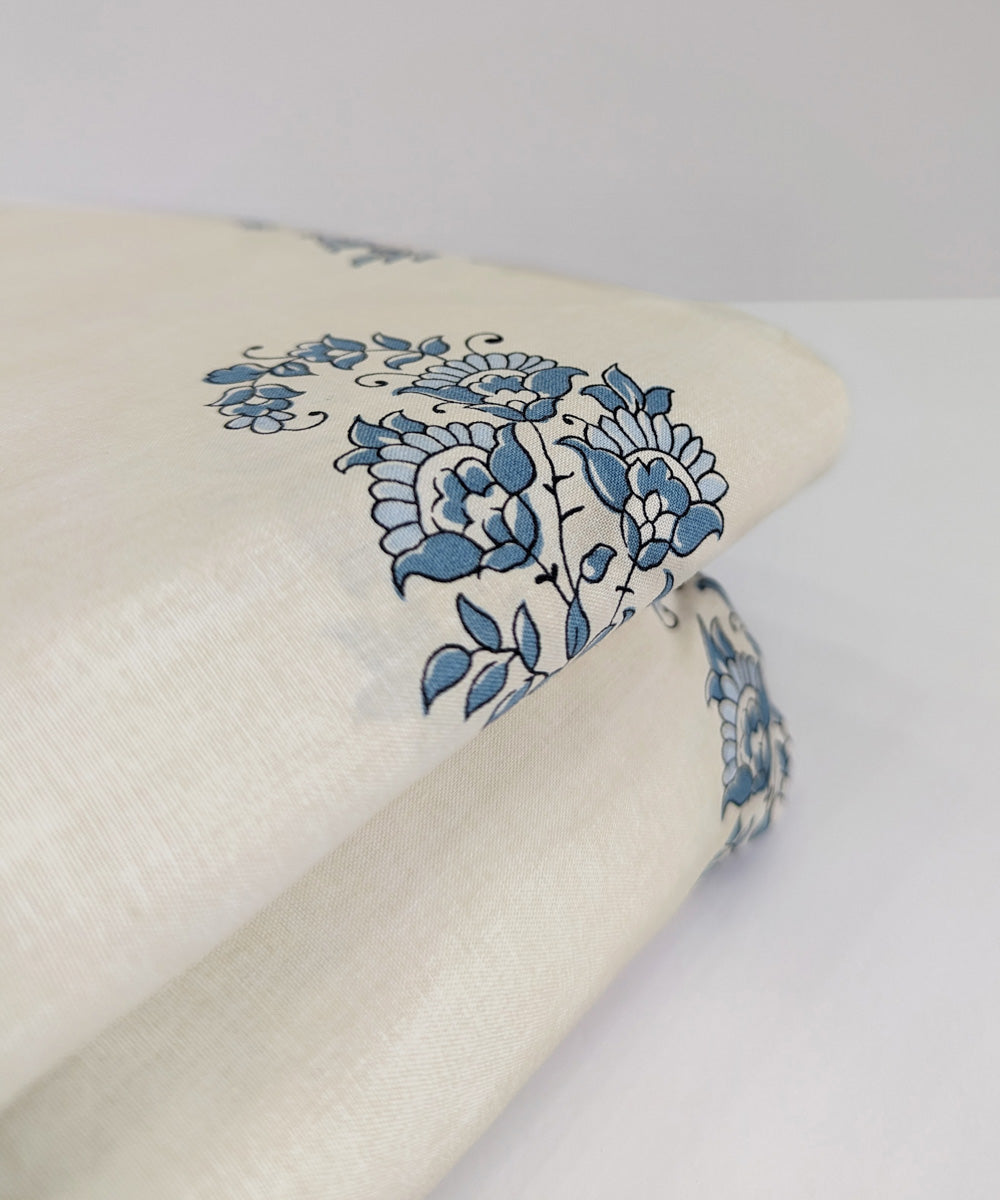 Block Printed Blue and Off White Fitted Sheet