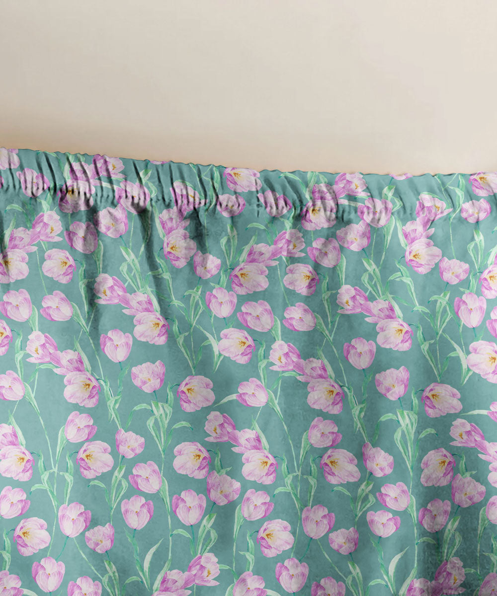 100% Cotton Sateen Blue Tulip Fitted Sheet