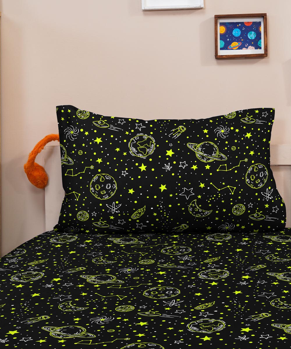 100% Cotton Black Space Dreams Fitted Sheet
