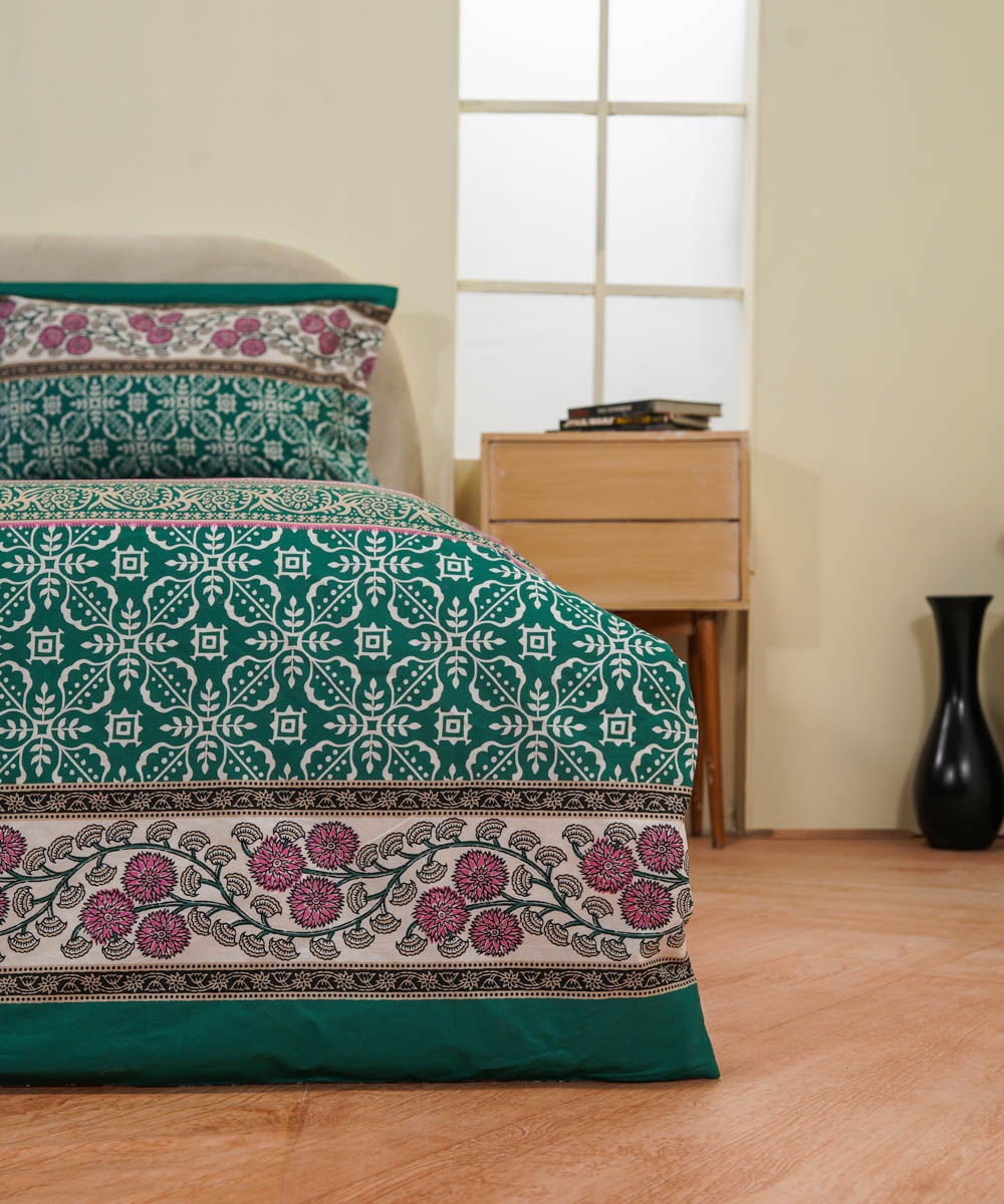 Block Printed Green Quilt Cover