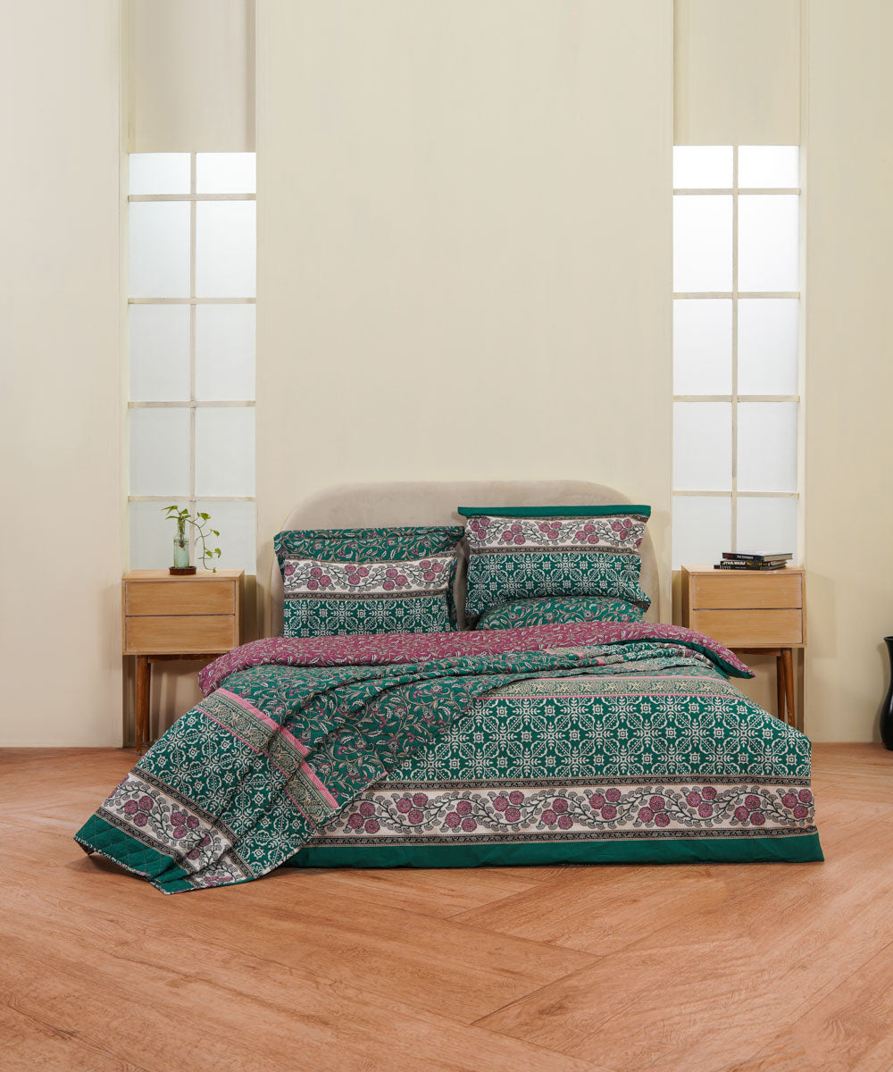Block Printed Green Quilt Cover