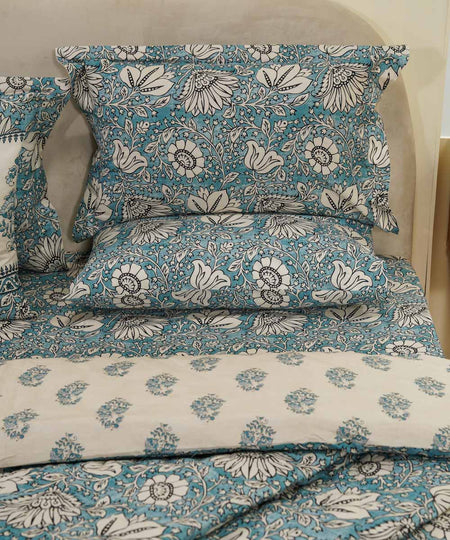 Block Printed Blue and Off White Standard Sham