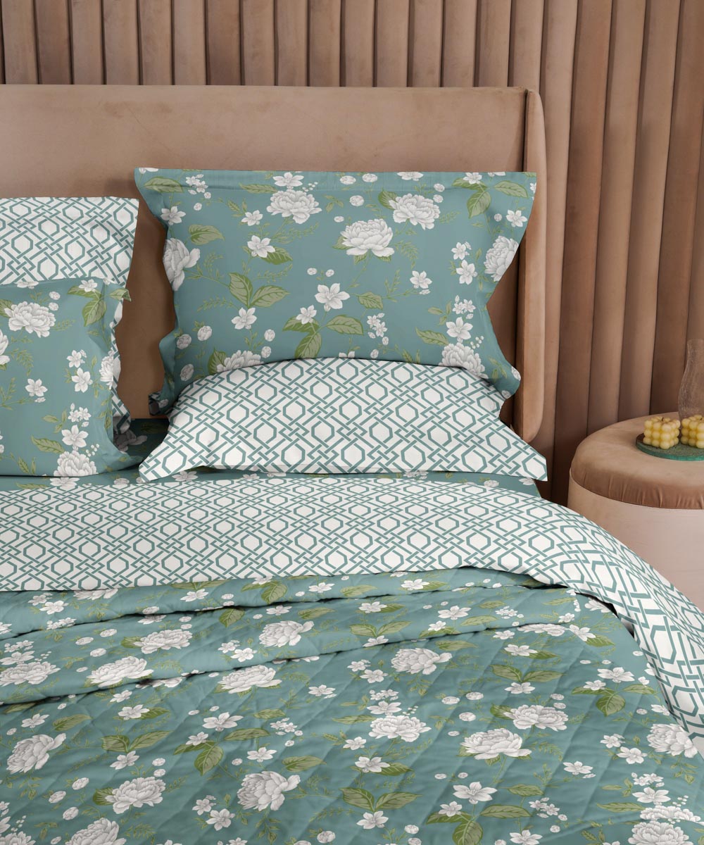 100% Cotton Green Whimsy Floral Standard Sham
