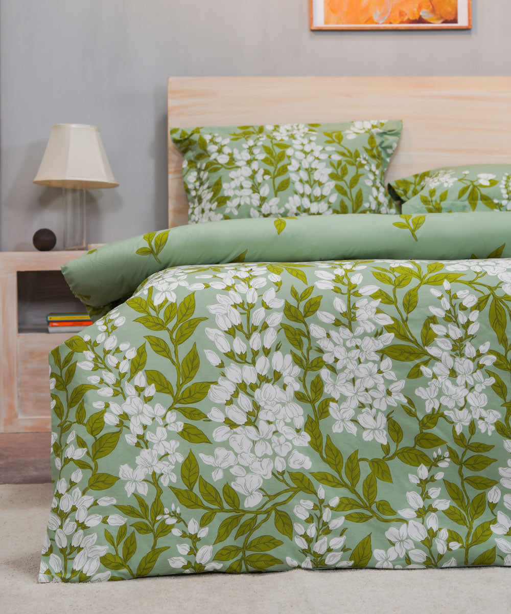 Green Cotton Bed Set with Quilt Cover Set