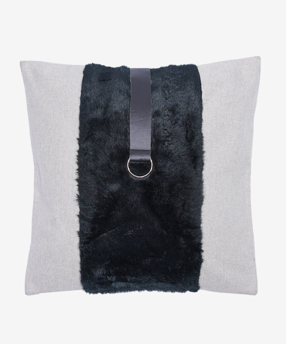 Black Semi Leather & Jute Cushion Cover