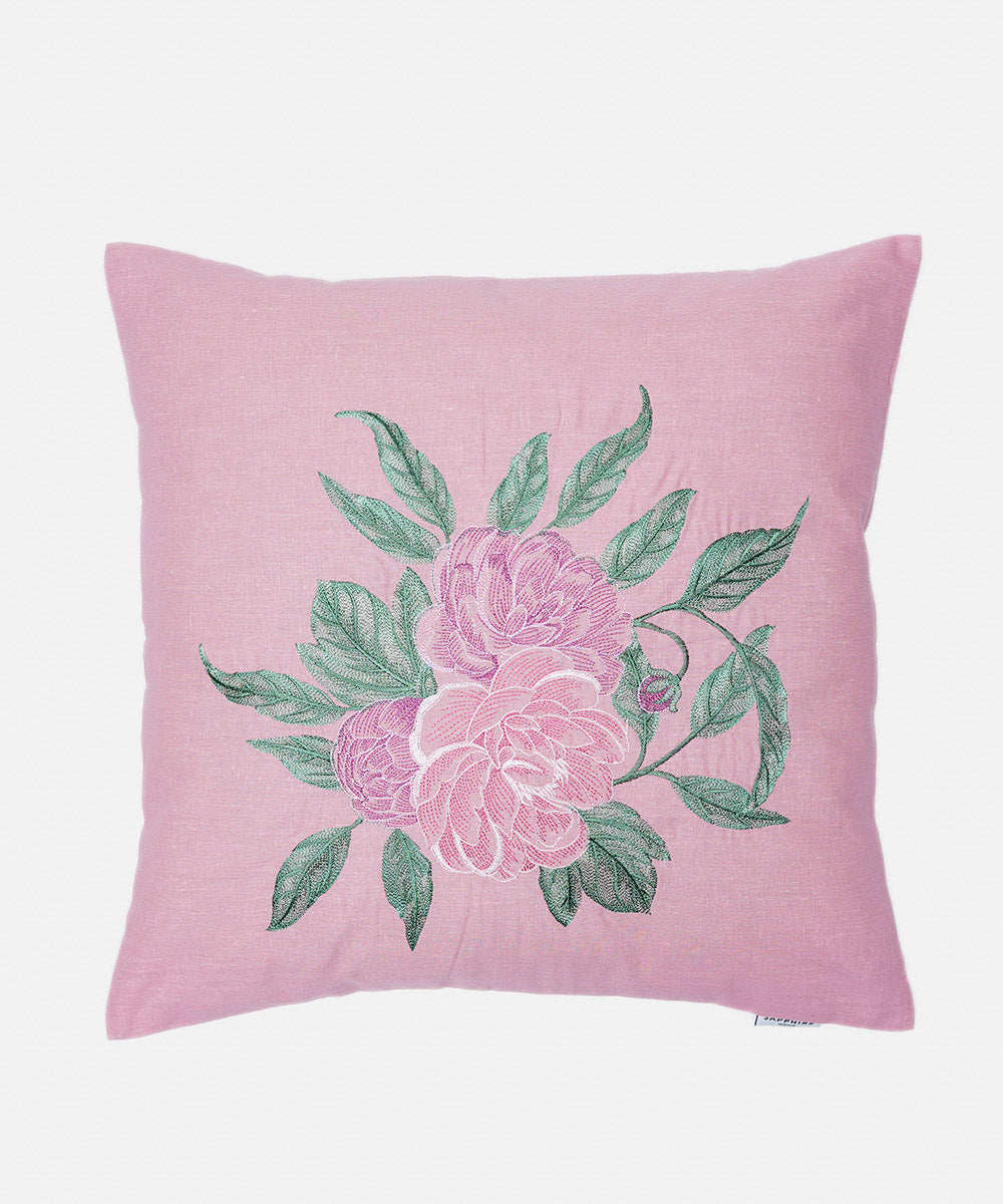100% Cotton Embroidered Pink Cushion Cover