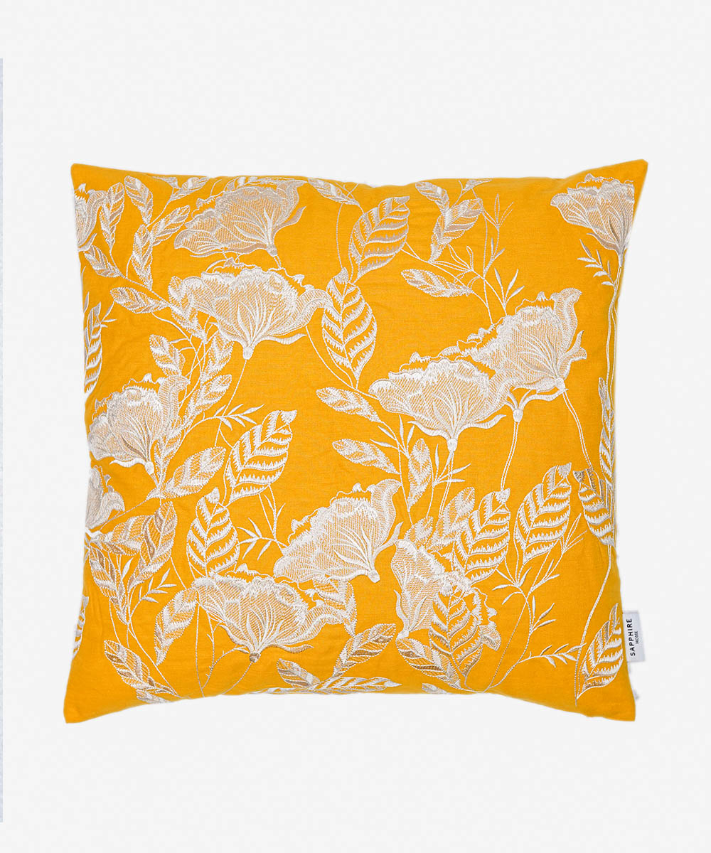 100% Cotton Embroidered Mustard Cushion Cover