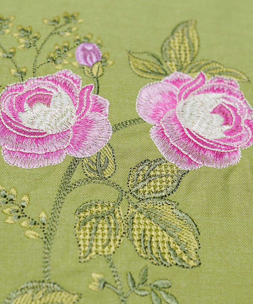 100% Cotton Embroidered Green Cushion Cover