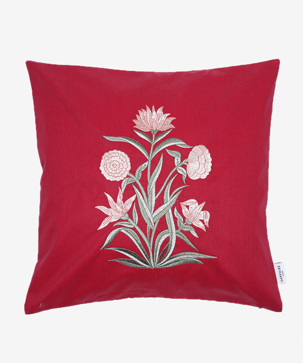 Red Twill/100% Cotton Embroidered Cushion Cover