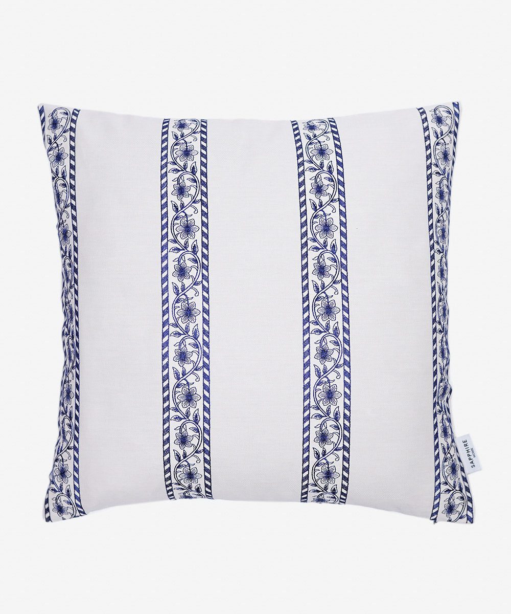 Blue Twill/100% Cotton Embroidered Cushion Cover