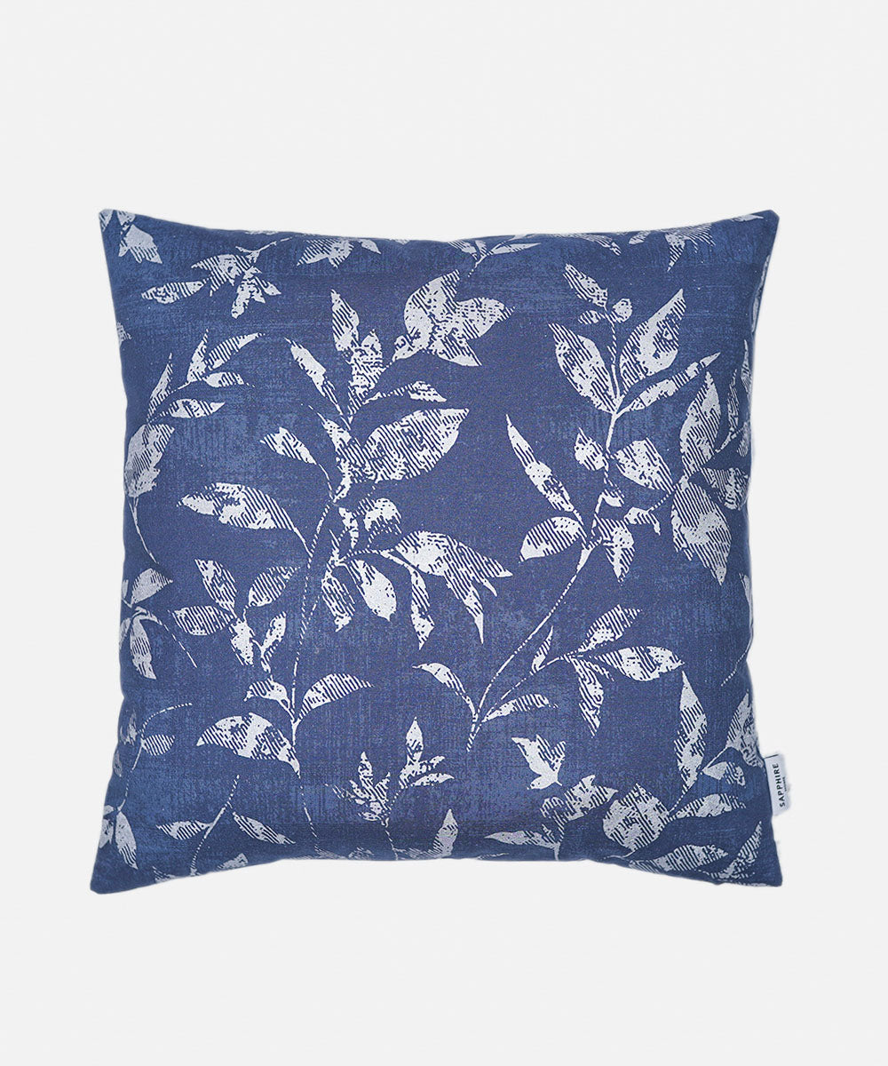100% Cotton Digital & Foil Printed Blue Cushion Cover