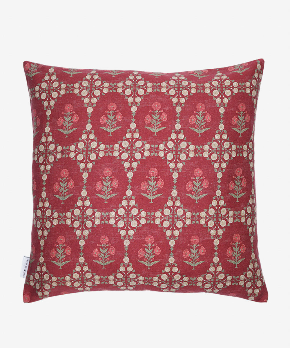 Red Twill/100% Cotton Digital & Foil Printed Cushion Cover