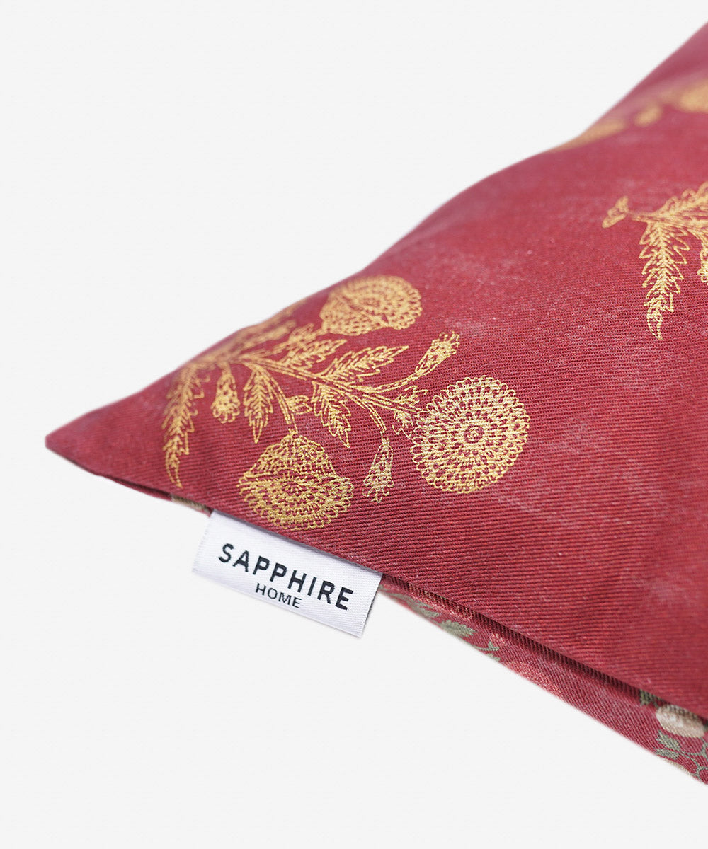 Red Twill/100% Cotton Digital & Foil Printed Cushion Cover