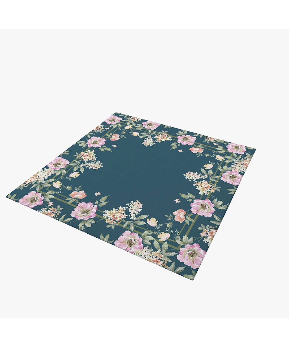 Half Panama Digital Printed Flower Springs Teal Napkin