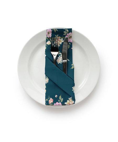 Half Panama Digital Printed Flower Springs Teal Napkin