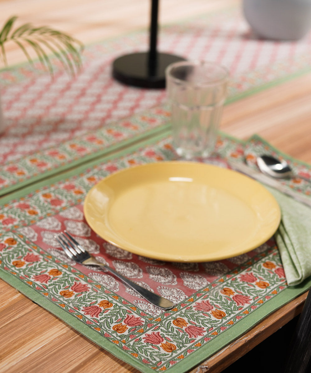 Block Printed Pink and Pistachio Placemat