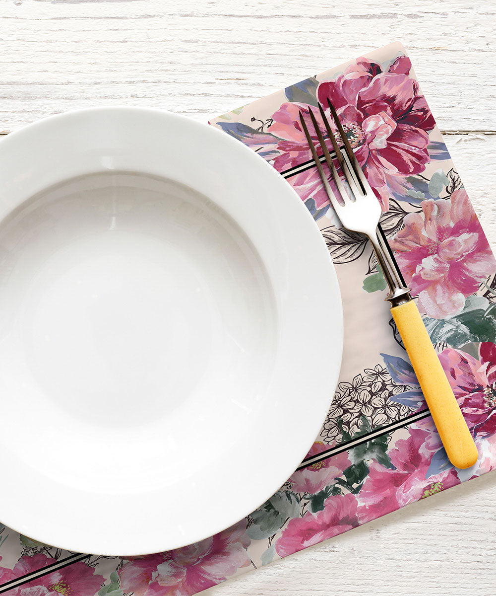 Half Panama Digital Printed Floral Mystery Pink Placemats