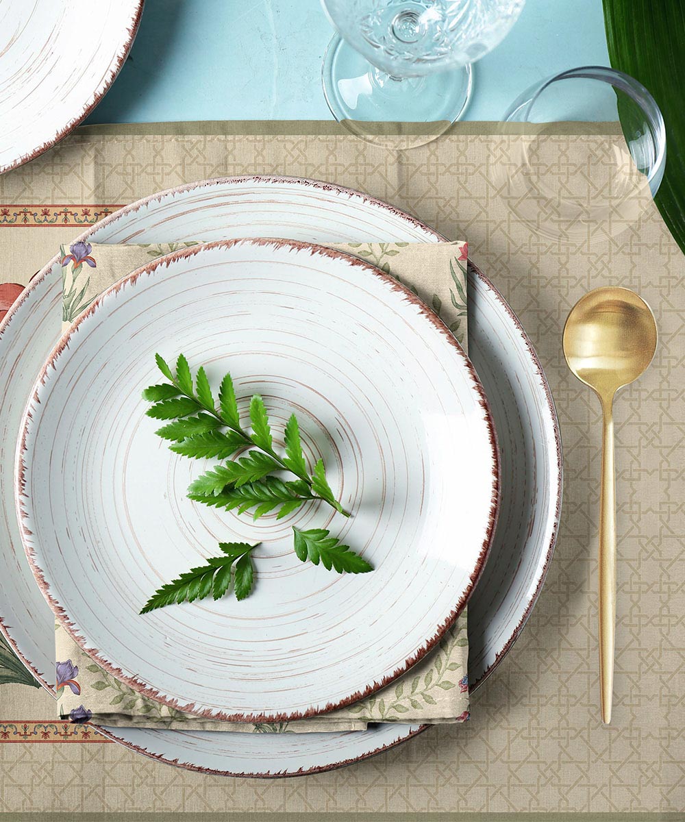 Ramadan Collection Digital Printed Beige & Green Table Linen