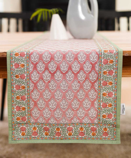 Block Printed Pink and Pistachio Table Runner