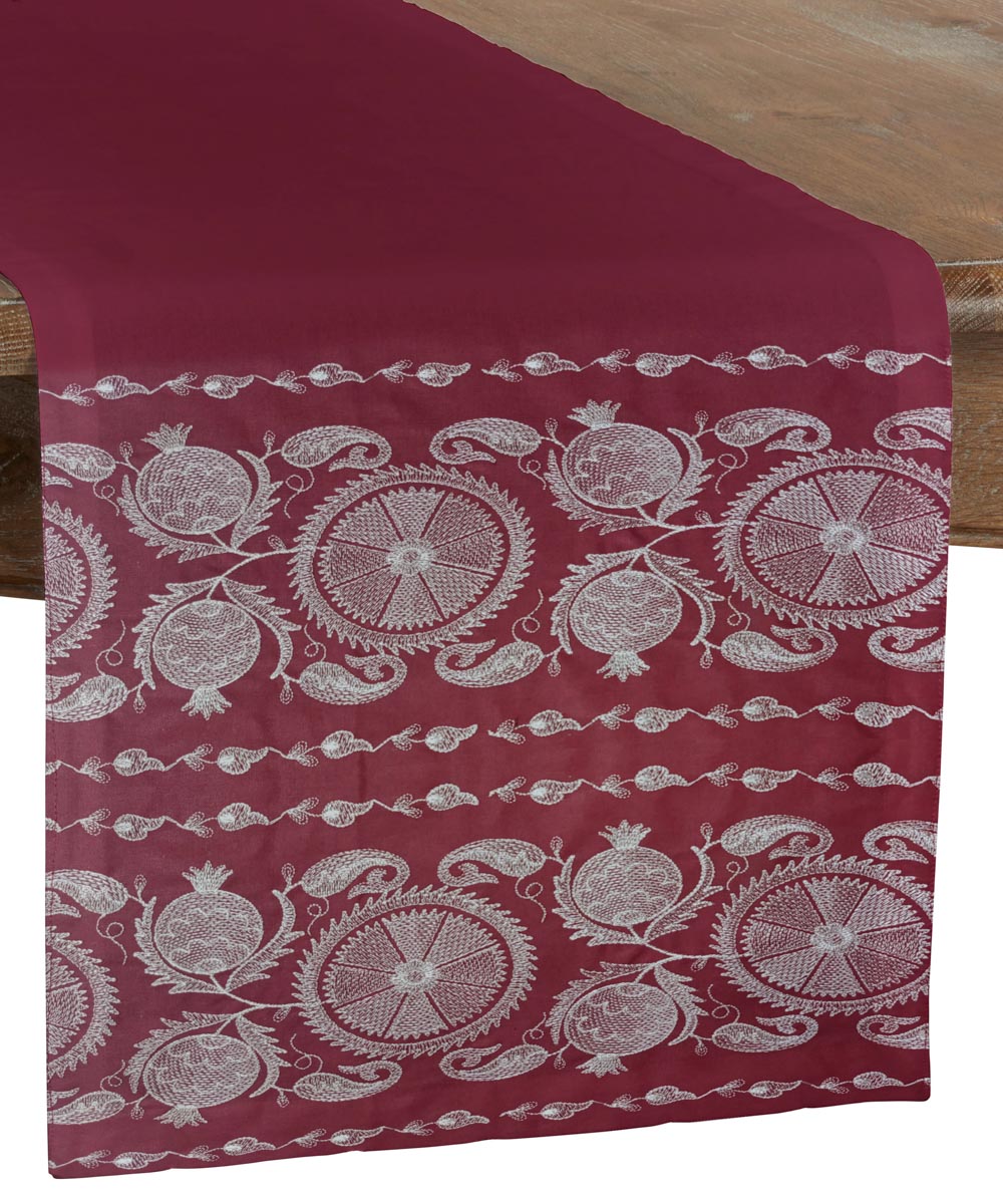 Half Panama Embroidered Red Table Runner