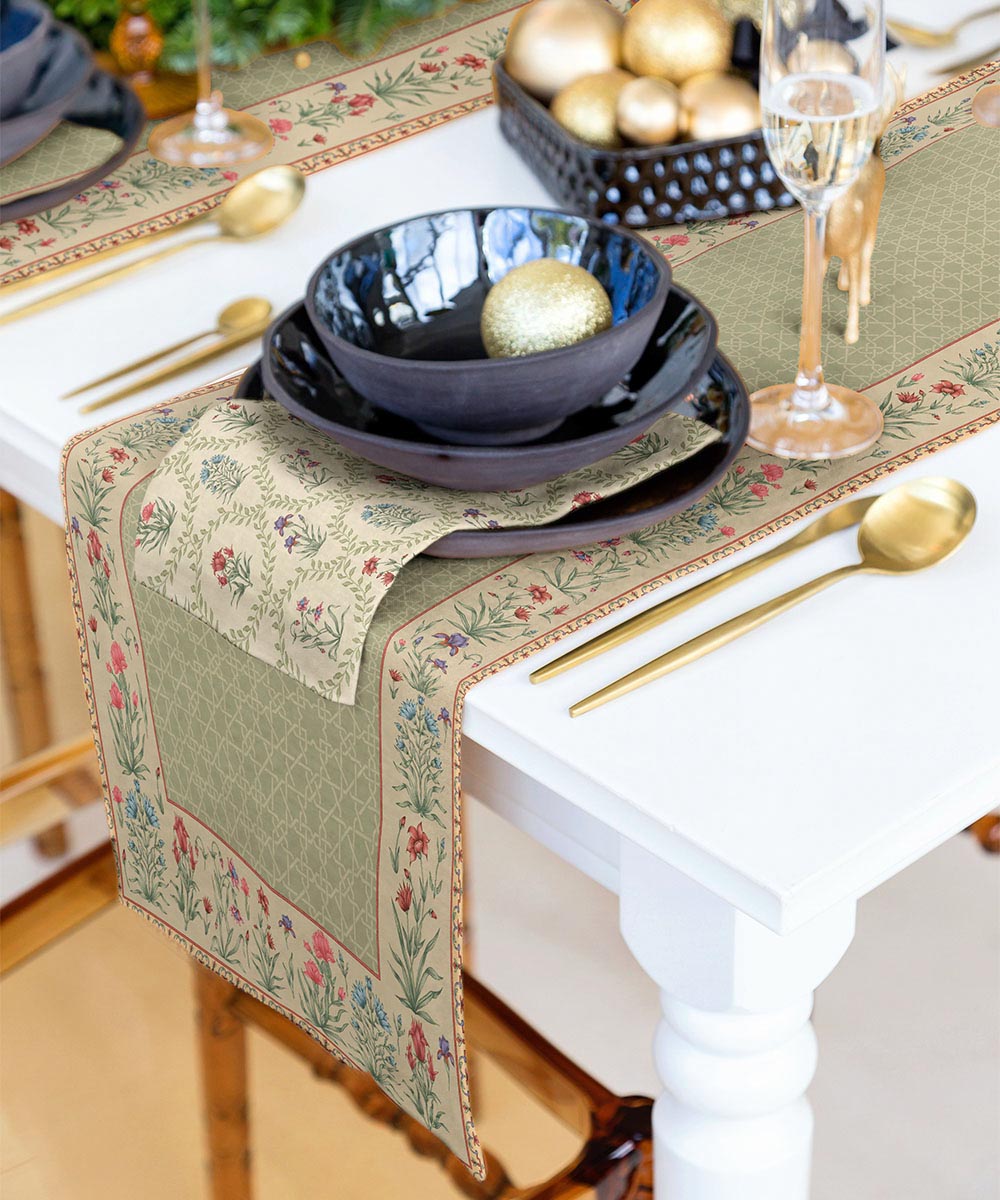 Ramadan Collection Digital Printed Beige & Green Table Linen