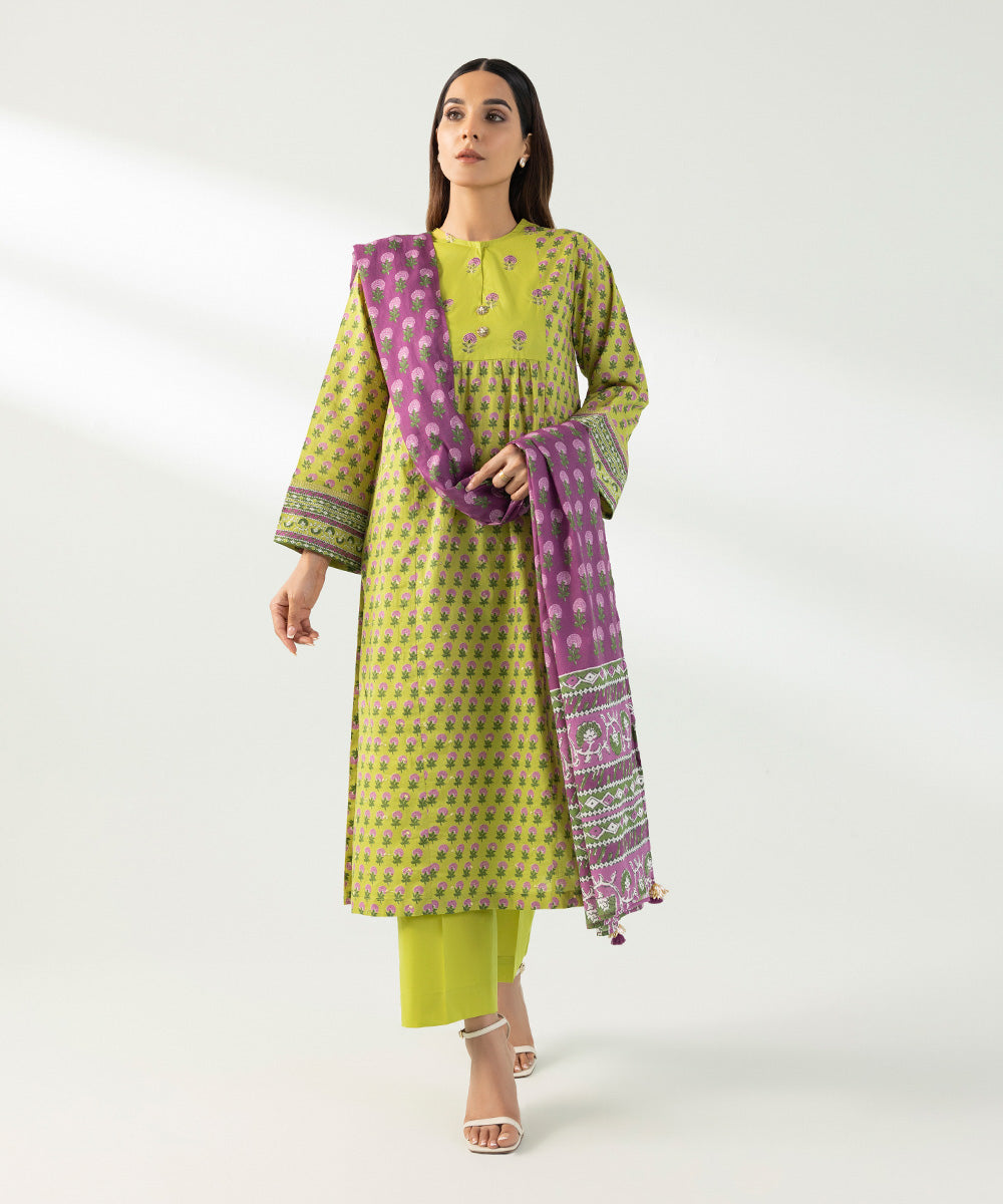 Women's Pret Lawn Embroidered Green 3 Piece Suit