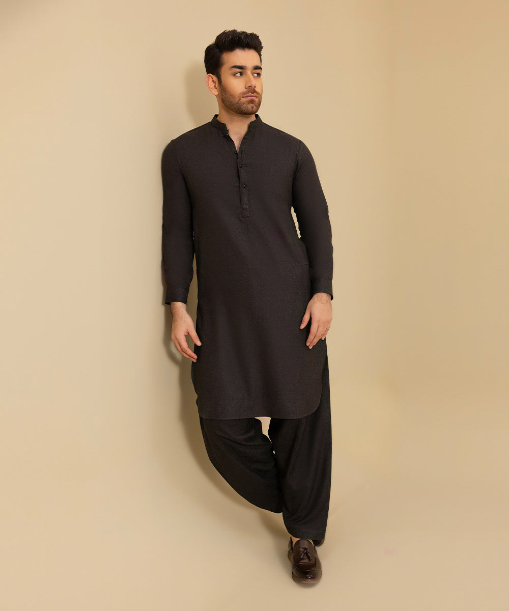 Men's Stitched Wool Blended Purple Round Hem Kurta Shalwar