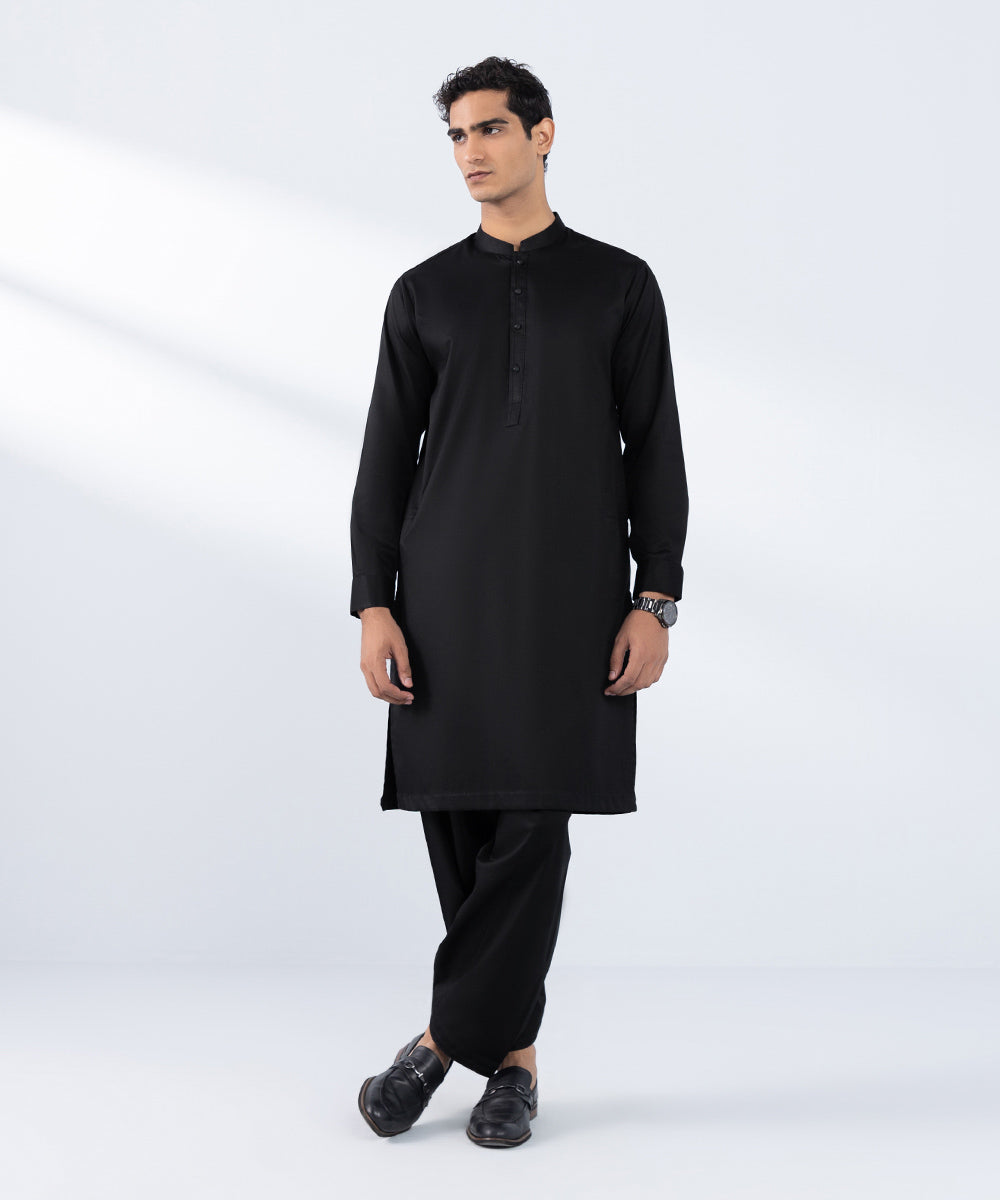 Men's Stitched Black Premium Cotton Kurta Shalwar