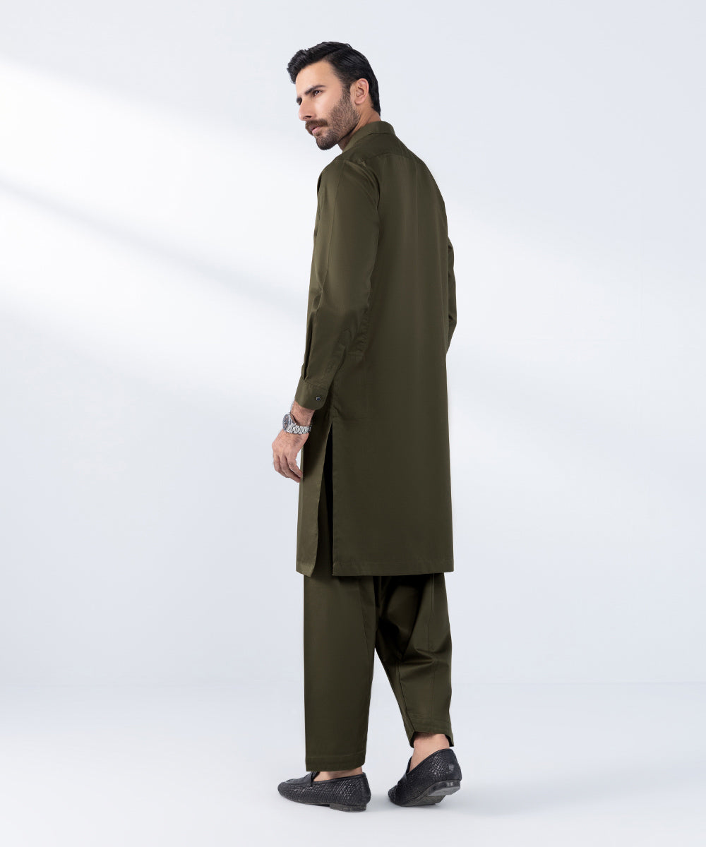 Men's Stitched Olive Premium Cotton Kurta Shalwar