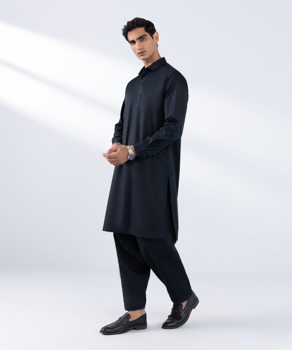 Men's Stitched Navy Blue Premium Cotton Kurta Shalwar