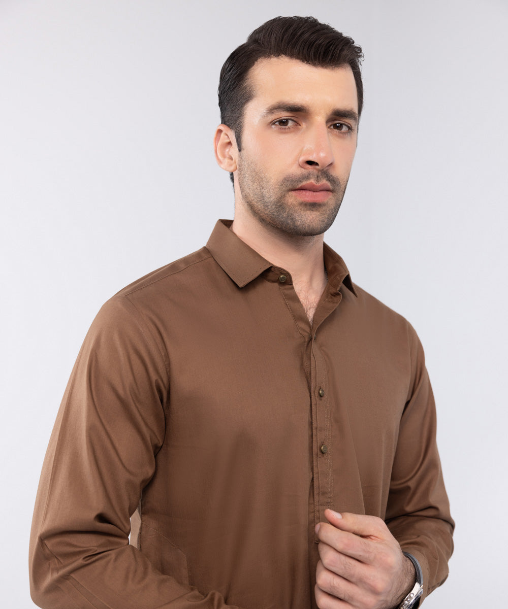 Men's Stitched Brown Fine Cotton Suit