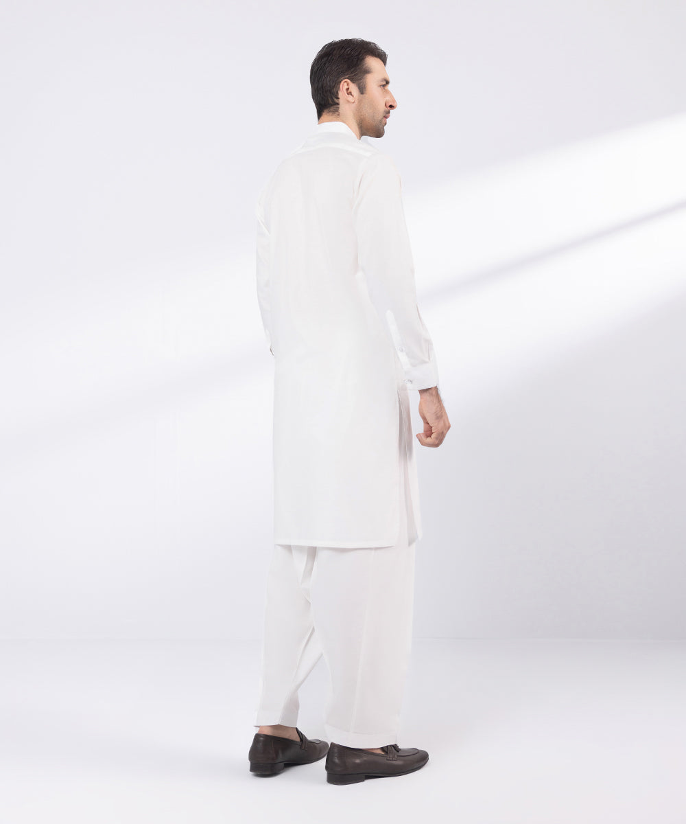 Men's Stitched White Fine Cotton Suit