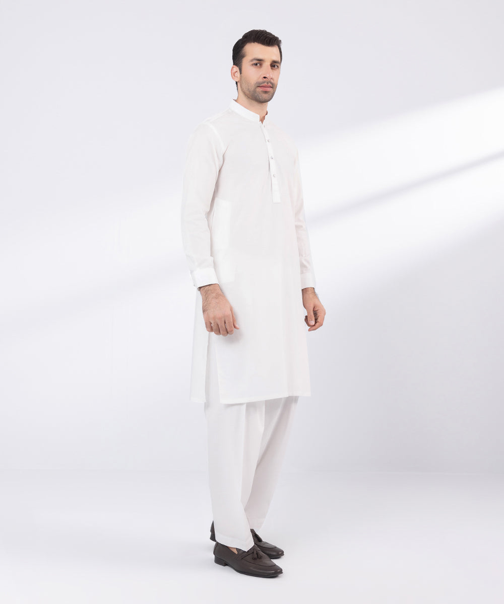 Men's Stitched White Fine Cotton Suit