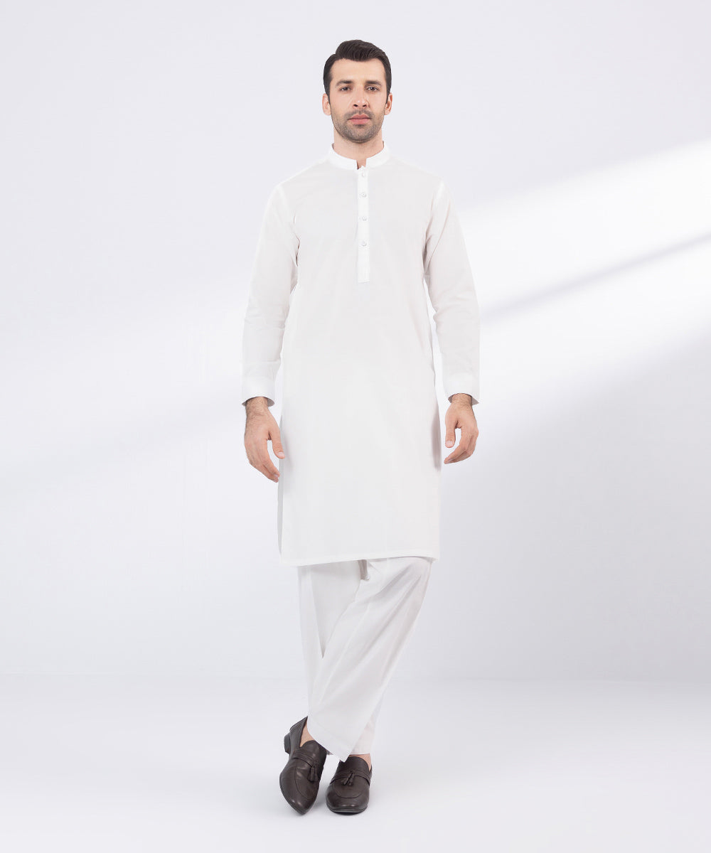 Men's Stitched White Fine Cotton Suit