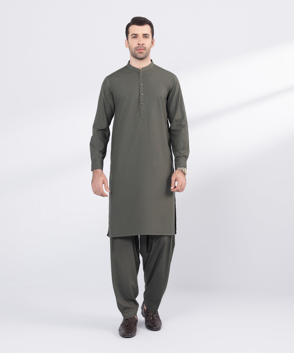 Men's Stitched Green Wash & Wear Suit