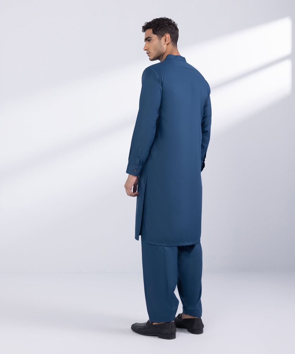 Men's Stitched Marine Blue  Poly Suit