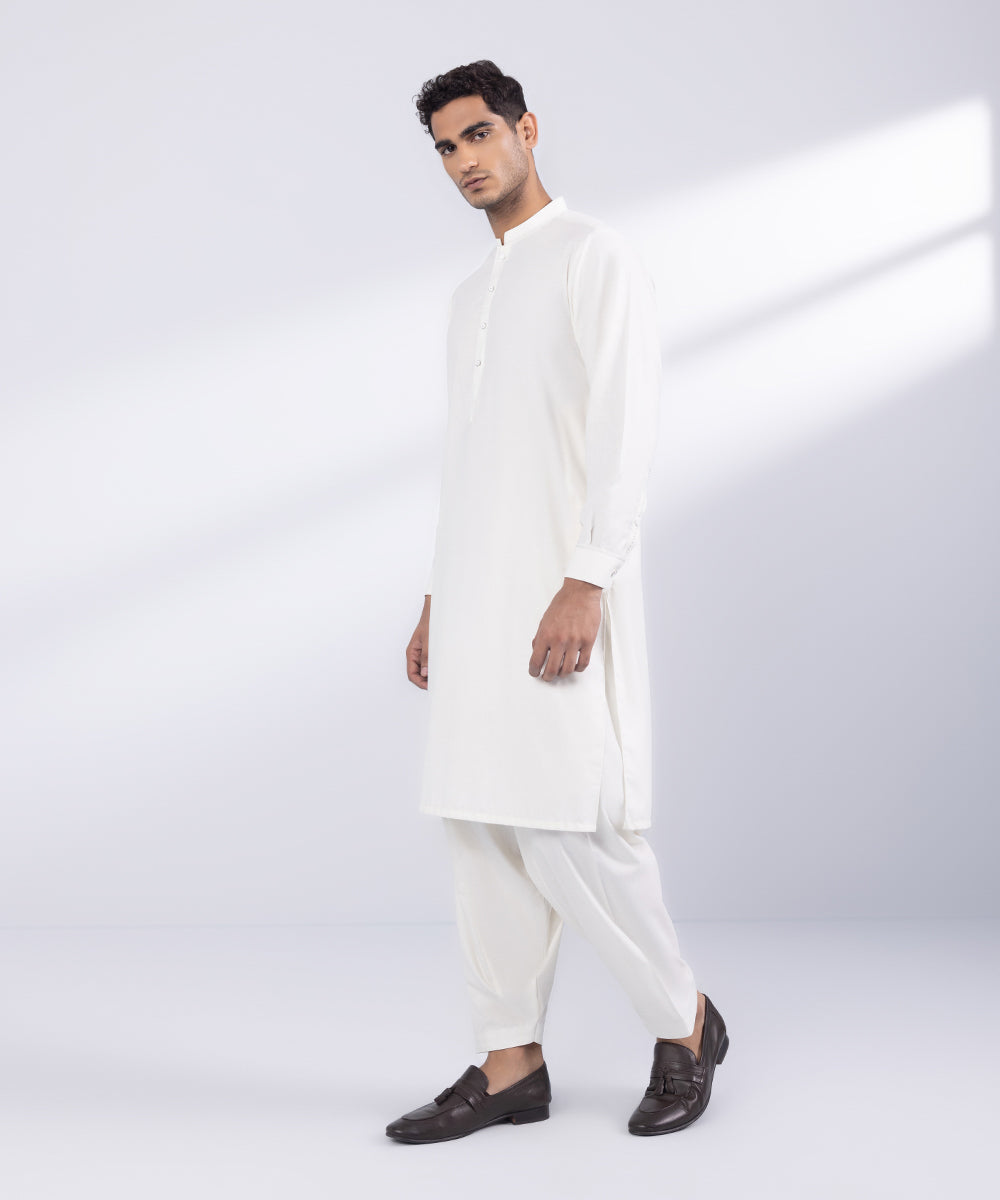 Men's Stitched White  Poly Suit