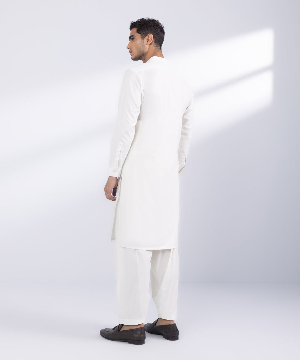 Men's Stitched White  Poly Suit