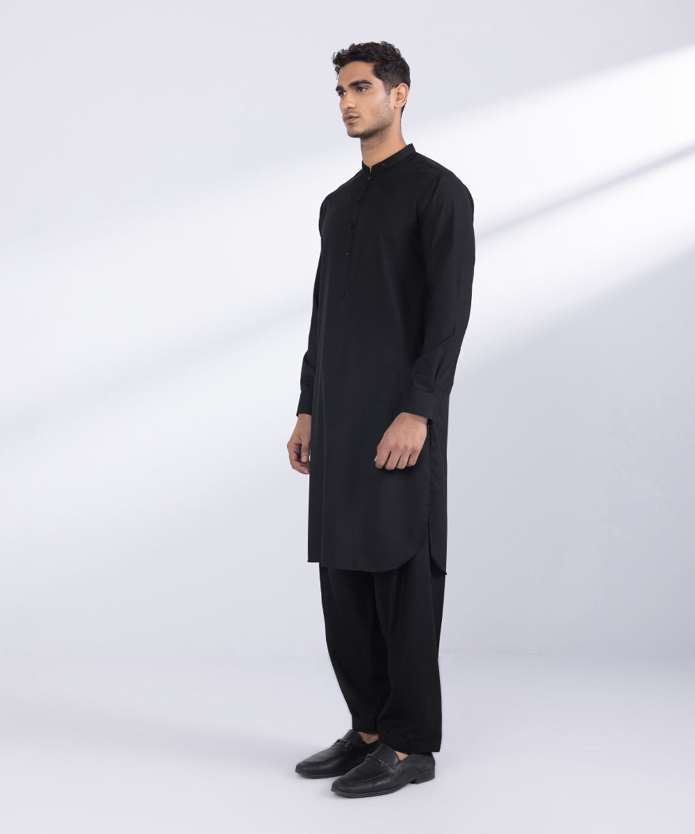 Men's Stitched Black  Poly Suit